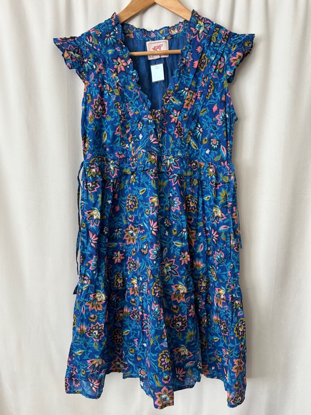 BanJan An Blue Floral Cotton Ruffled Sleeveless Dress **Size S** 🌸🌸